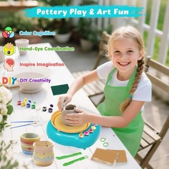 TingingYuli Pottery Wheel for Kids,Complete Kit and Tools yellow/cyan