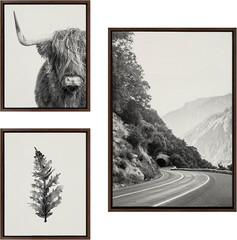 Sylvie Highland Cow, Wandering and Vintage Botanical Black and White Framed Line