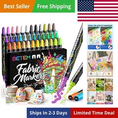 36 Colors Dual Tip Acrylic Paint Markers, Fabric Decorating Kits Water-Based…