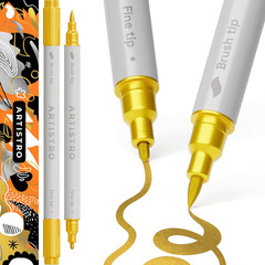 2 Gold Dual-Tip Acrylic Paint Pens – Multisurface Markers for Glass, Rock, Fabri