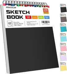 9″ x 12″ Sketch Book, 100 Sheets Top Spiral Bound Sketchbook with Acid-Free 68lb