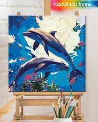 Framed Paint by Numbers Kit for Adults & Kids Ages 812, 12x12Inch Dolphin Pai…