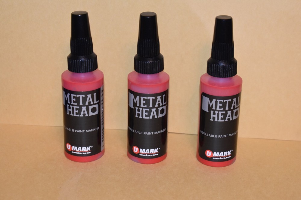 3 Red Metal Head 4mm Paint Markers 2Oz Crafts Metal Wood Marking Auto Salvage