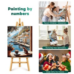 Paint by Numbers Kit for Adults Beginner Cat, Seaside Landscape Easy Adult Paint