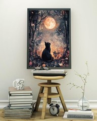 Black Cat Moon 5D DIY Diamond Painting Kits for 11.8 x 15.7 inches, KM563-1