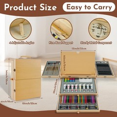 Juego De Arte Premium 96 Piezas De Madera Con Bloc De Dibujo Y Pinturas