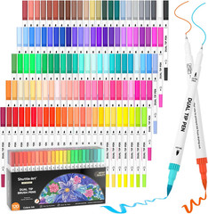 120 Colors Dual Tip Brush Marker Pens with 1 Coloring Book, Fineliner and Brush