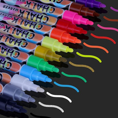 Liquid Erasable Chalk Markers Pens – 12 Colors Washable & Wet Erase Neon Makers