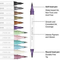 GC QUILL 12 Colors Metallic Marker Pens – Dual Tip Brush and Fine Point Pens …
