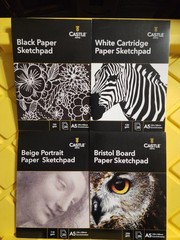 Castle Arts A5 Sketch Pad Set of 4 White Black Bristol Beig 80 Sheets Total