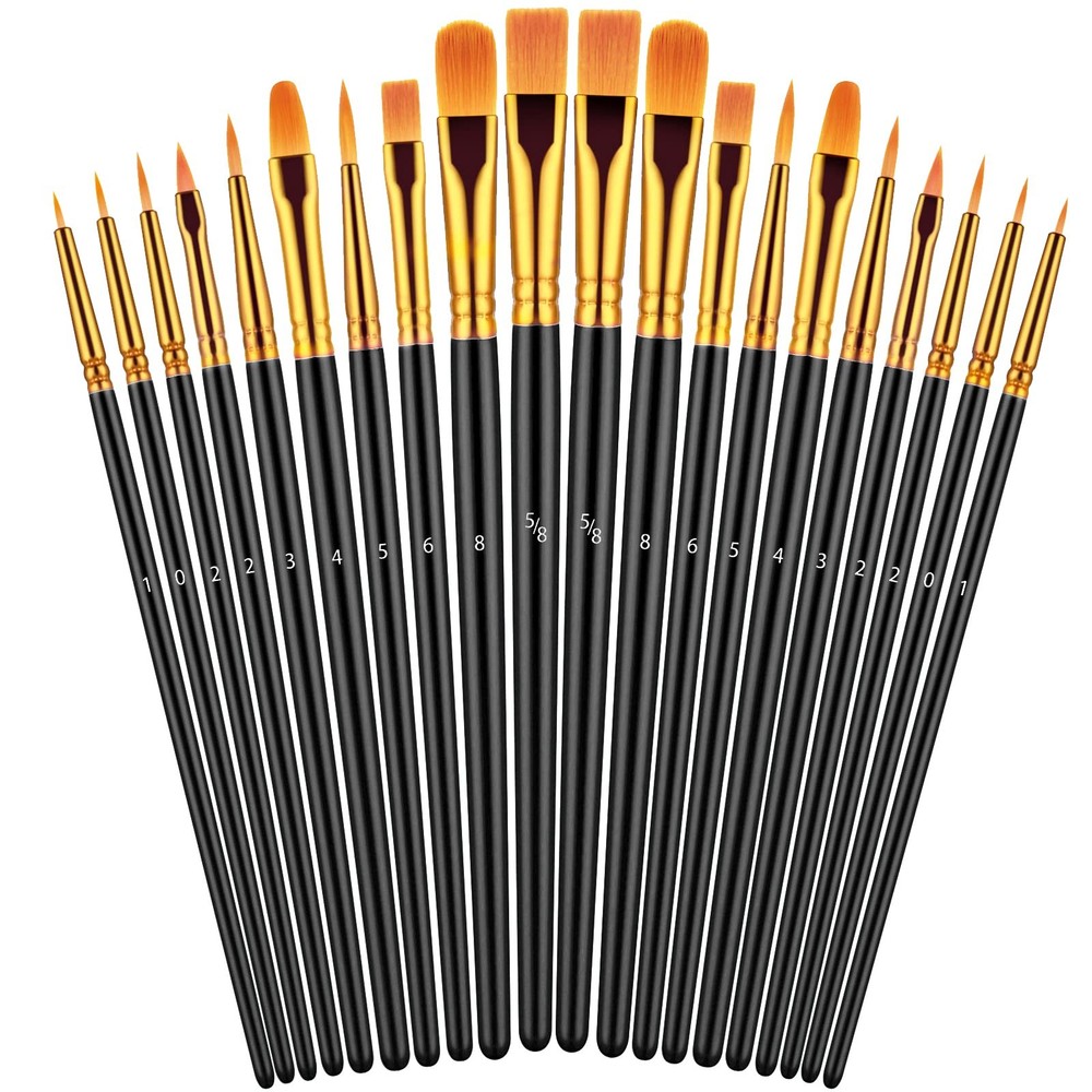 20Pc Black Artist Paintbrush Set for Acrylic, Oil, Watercolor Art & Craft
