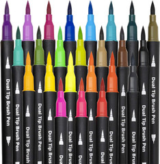 Dual Brush Marker Pens,24 Colored Markers,Fine Point and Brush Tip for Adult Col