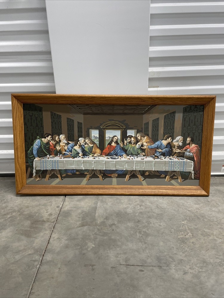 Vtg 1960’s Paint By number The Last Supper Religious Painting 34.5″x17.5″ Framed