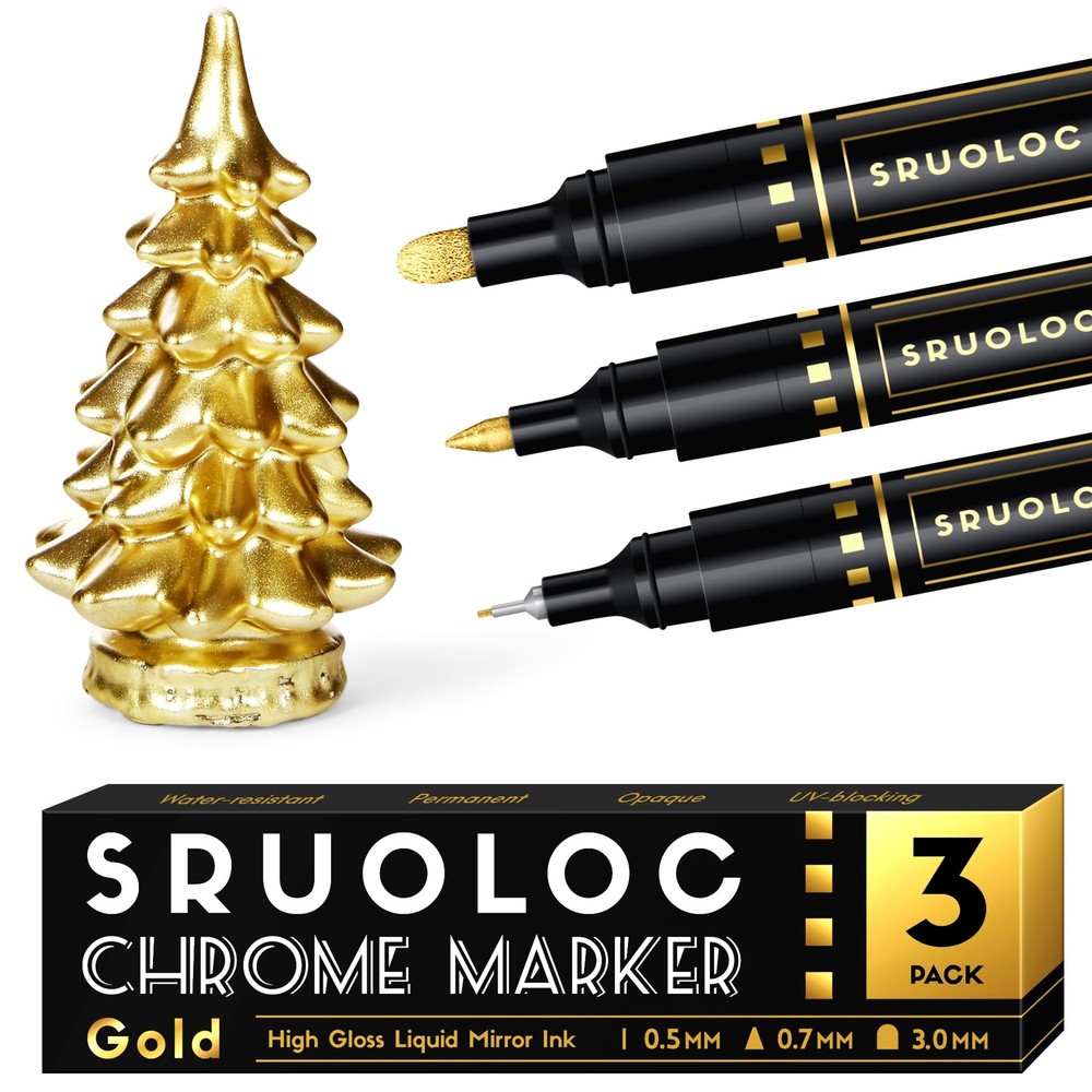 3Pcs Liquid Gold Paint Markers, Oil-based Permanent Chrome Maker, Gloss Mirro…