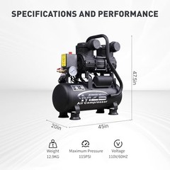 MZB 2.4 Gallon Ultra Quiet Air Compressor 110V/60Hz 1.2HP 5.65CFM, MZB-850H-9