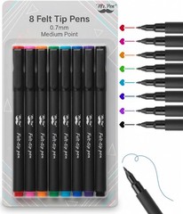 Mr. Pen Felt Tip Pens 8 Pack, 0.7mm Assorted Colors, Fast Dry, Fine Tip, for Art