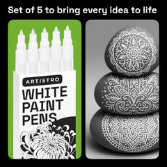 ARTISTRO 5 White Paint Pen for Rock, Glass, Ceramic, Wood, Tire, Fabric, Metal,