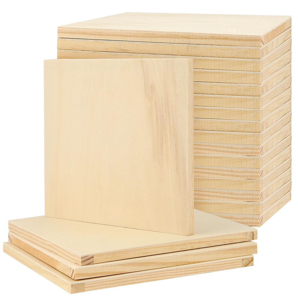 20 Pack 6 x 6 Inch Square Wooden Canvas Boards, Unfinished Wood Panels, Blank…