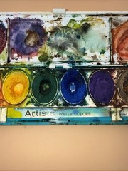 Vintage Artista Water Colors 8ct OVAL Pans Binney Smith USA Used. #080 No Brush