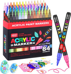 84 Colors Acrylic Paint Markers and ACRYLIAC PAINT PENS for Rock, Wood, Fabric,