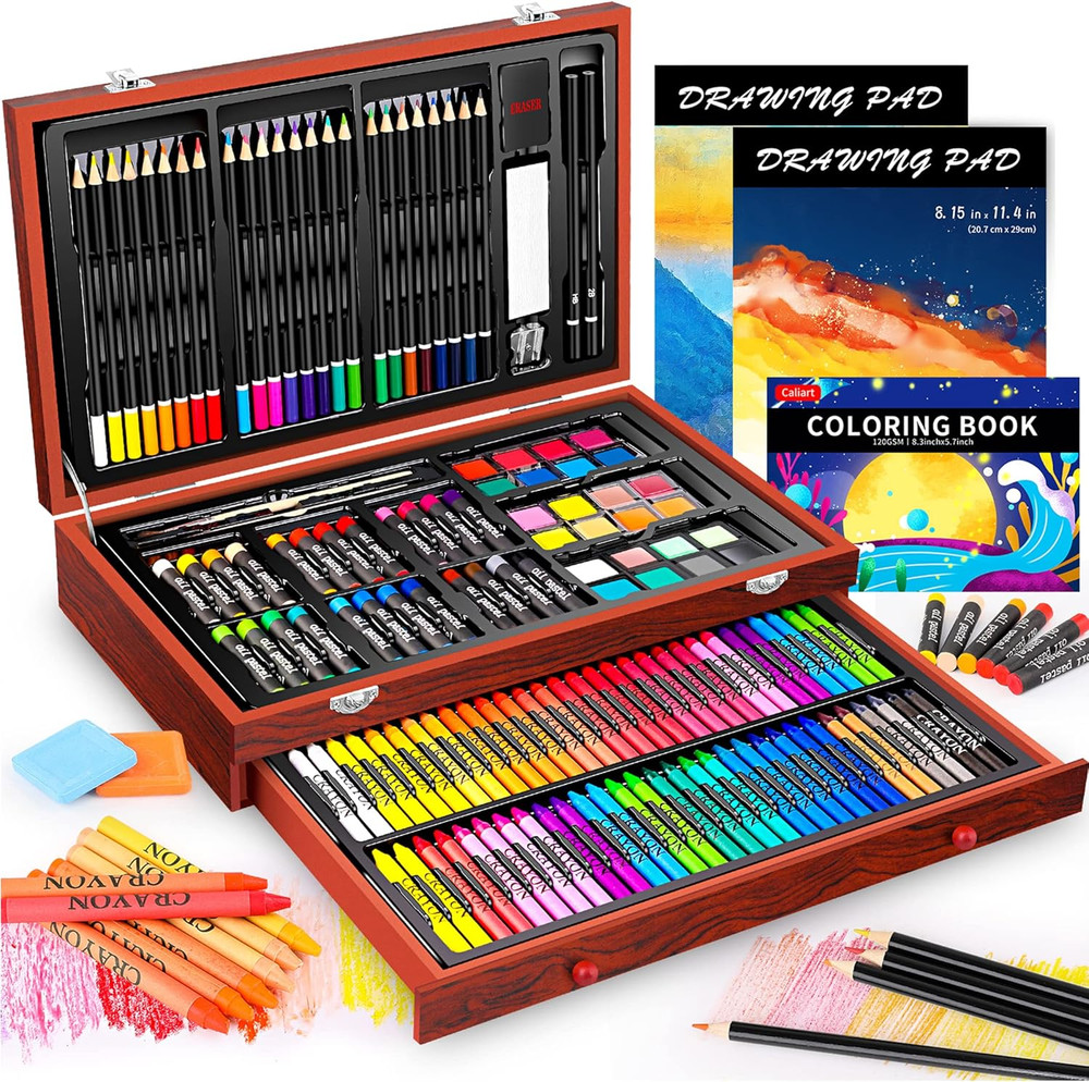 Art Supplies, 153-Pack Deluxe Art Set in Wooden Case, Crafts Drawing Painting Ki