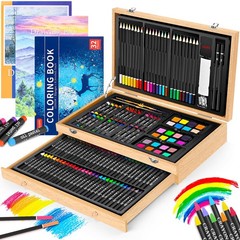 Art Supplies, iBayam 150-Pack Deluxe Wooden Art Set Crafts Drawing Painting Kit