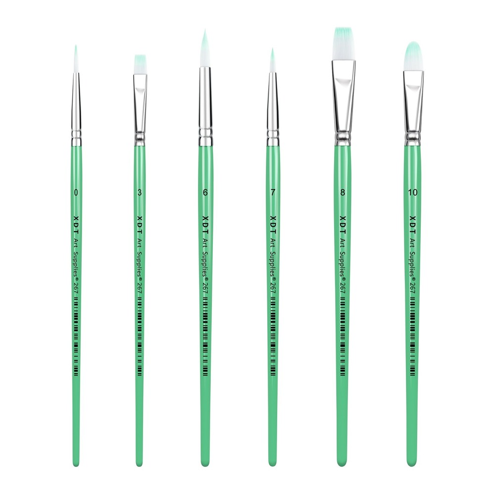 XDT#267 Paint Brush 6Pcs Set, Nylon Brushes for Acrylic Painting, Watercolor, an