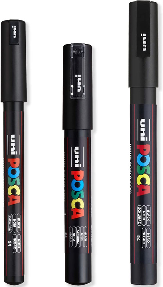 – Ultra Fine to Fine Paint Marker Pens Set – PC-1MR, PC-1M, PC-3M – Black Ink –