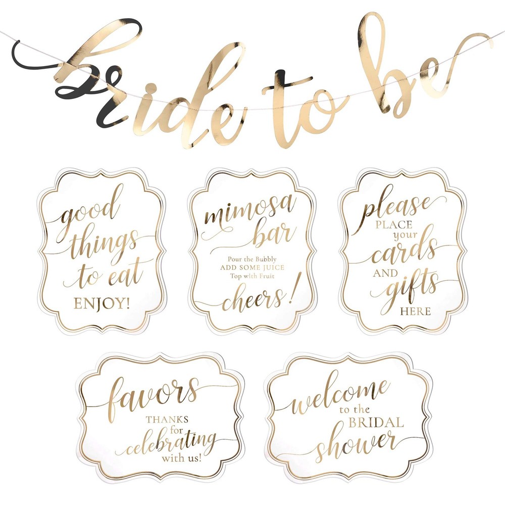 Lillian Rose White Gold Bridal Shower Signs Bunting Metal 18 inches Functional