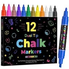 12 Dual Tip Liquid Chalk Markers – Erasable 1 Count (Pack of 12), Multicolor