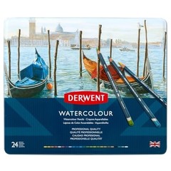 Watercolor Colored Pencils Set, 24 Count – Art Drawing Supplies in Metal Tin