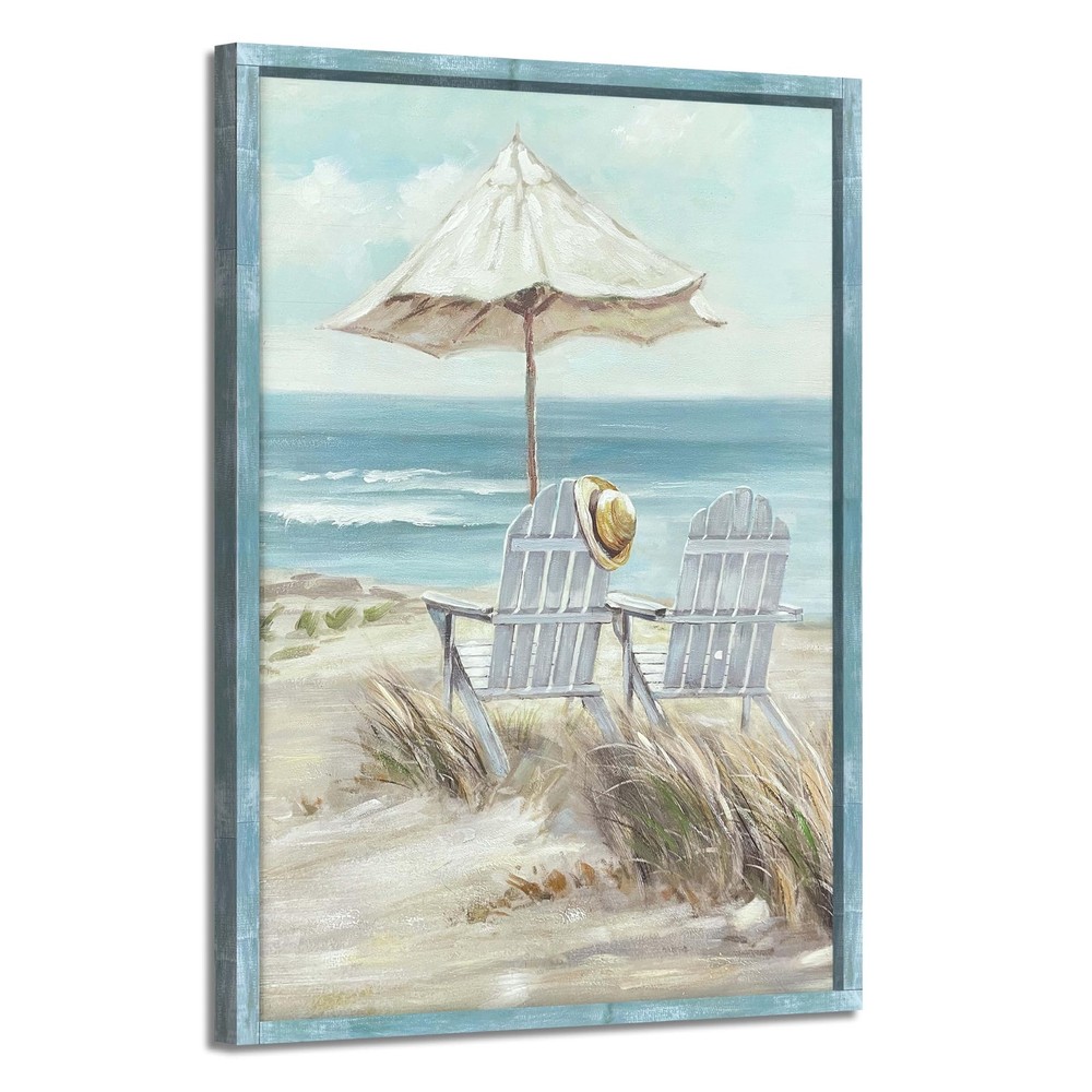 Rustic Coastal Framed Wall Art – Abstract Beach Chair Picture Ocean Painting …