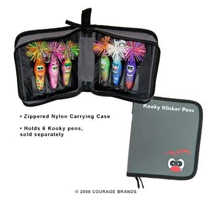 New Kooky Klicker 6 Pens Carrying Case Book Holder Pocket Kollectible Zipper Blk