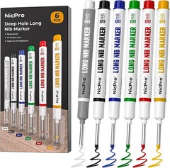 Nicpro 6 PCS Long Nib Marker Pens, 20mm Deep Hole Marker, 6 Pcs, Multicolor