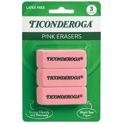 Ticonderoga Wedge Erasers, Pink, 3 Count 3 (Pack of 1), Pink