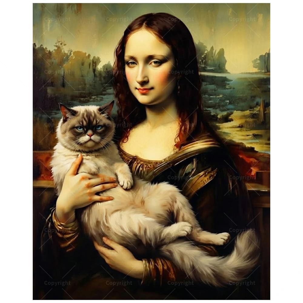 Mona Lisa and Cat Paint by Numbers Kit for Adults – DIY Painting on Canvas 16…