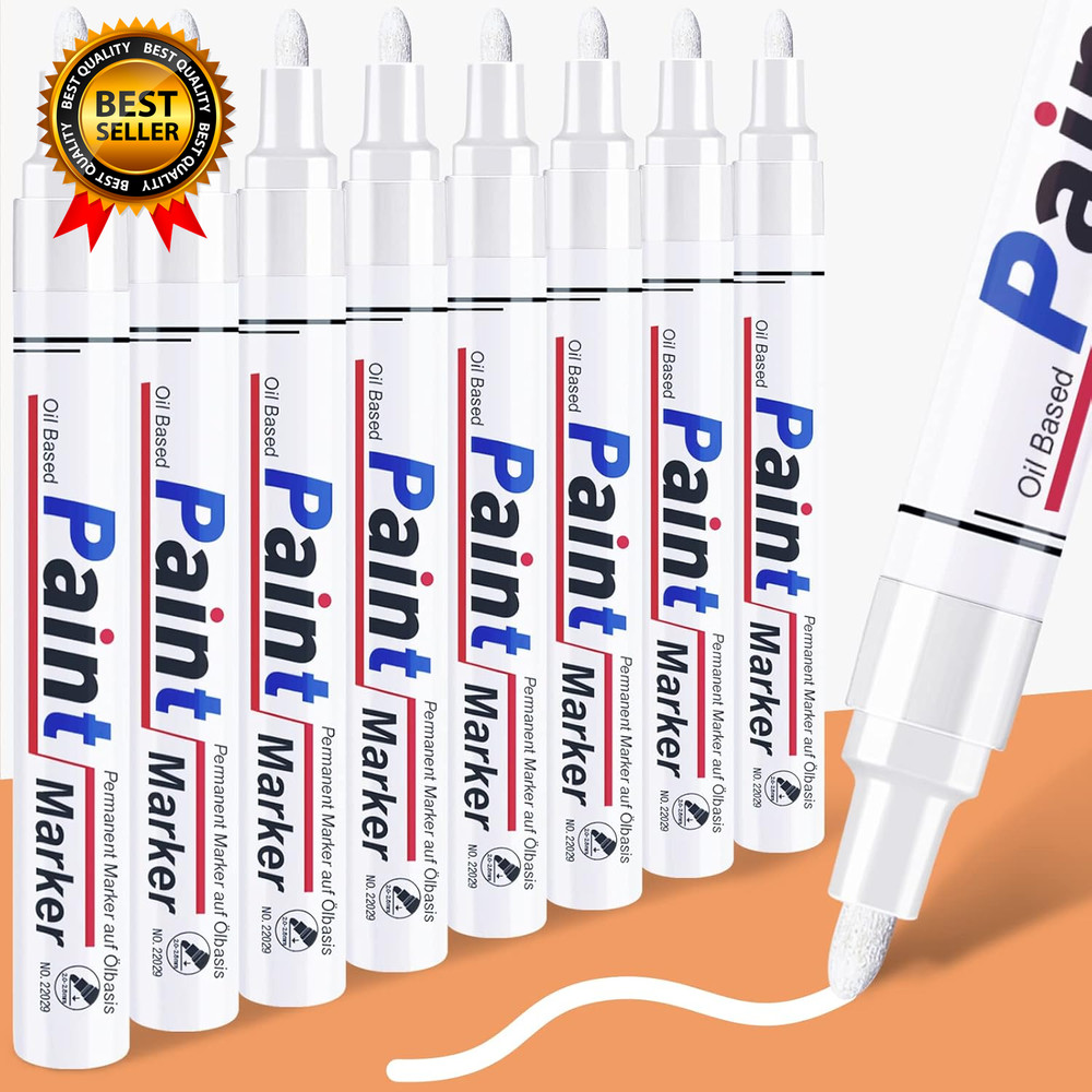 White Permanent Marker Waterproof 8 White Paint Markers for Metal Surfaces Tire