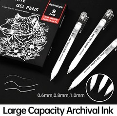 BUUTIIGER White Gel Pens – 0.6/0.8/1.0mm Fine Point Opaque White Archival Ink