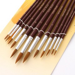 12 Pieces Nylon Hair Watercolor Painting Brushes Set Wine Red Color