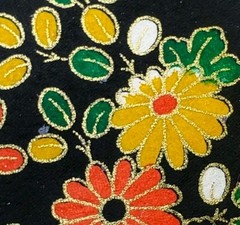 Japanese Art Paper Handmade Chiyogami Vintage Black Floral Rickshaw Gold 37×25″