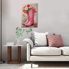 Framed Paint by Numbers Kit for Adults, Pink Cowboy Boots Paint by Number wit…