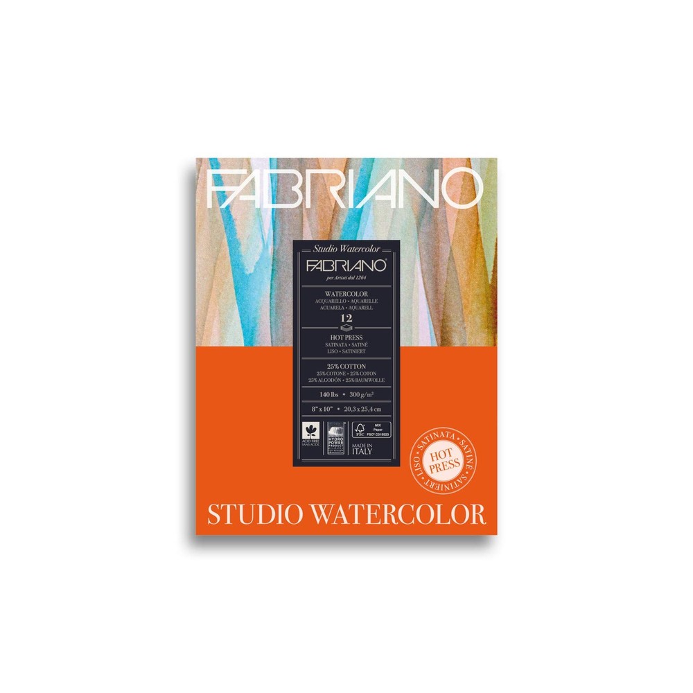 8×10 inch Studio Hot-Press Watercolor Pad 140 lb Paper 12 Sheets for Art