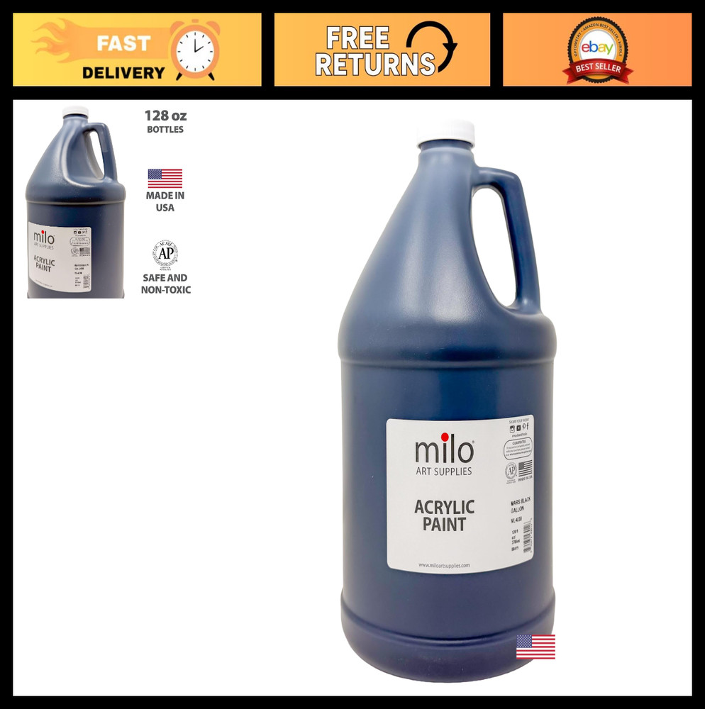 Black Acrylic Paint 128 oz (1 Gallon) – Non-Toxic, AP Certified, Bulk Art Supply