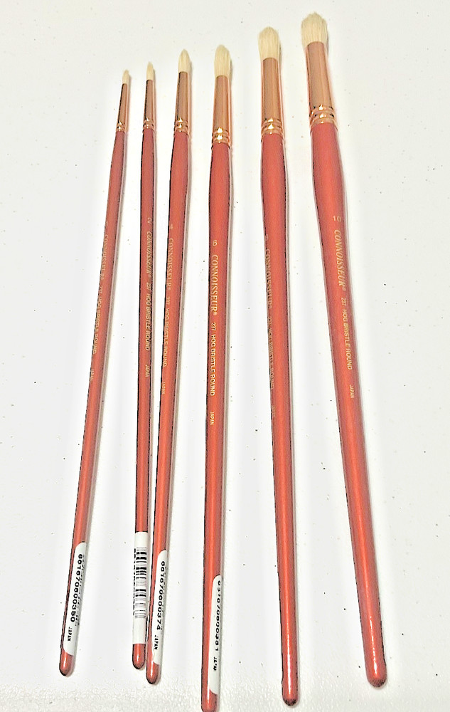 New Professional Artist Hog Bristle Set of 6 Rounds sizes 1,2,4,6,8,10