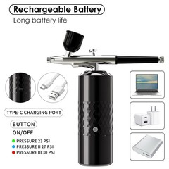 Black Rechargeable Cordless Airbrush Kit Portable Handheld Compressor Tool