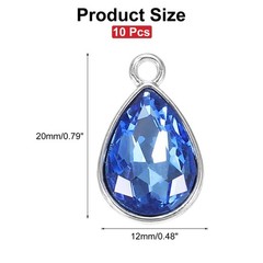 10 Pcs 10x14mm Alloy Glass Crystal Teardrop Charm for DIY Craft, Light Blue