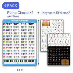 Deaploe Piano Chord Charts, 2 Pack with A4 (8.27 X 11.69 Inches), Multicolor