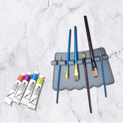 2 PCS Grey Silicone Paint Brush Holders Large Rest With 6 Slots Watercolor