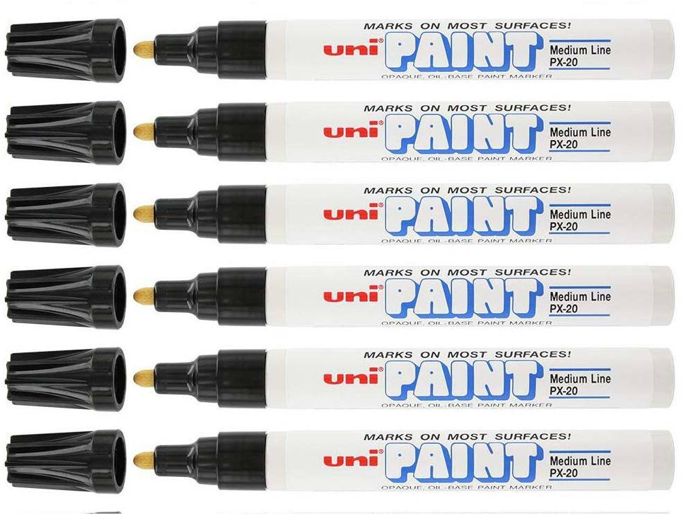 Uni-Paint 63601 PX-20 Oil-Based Permanent Marker, Medium Line, Black, 6-Pack