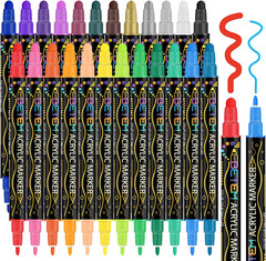 24 Dual Tip Acrylic Paint Pens – For Wood, Canvas, Stone, Glass, Ceramic & DIY C